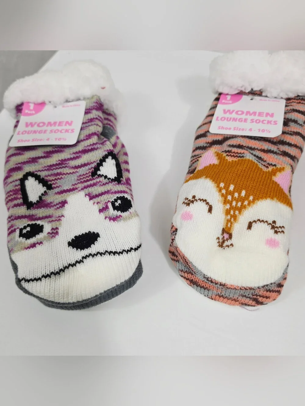 Bundle Of 4 Knit Sherpa-Lined Slipper Grippy Socks